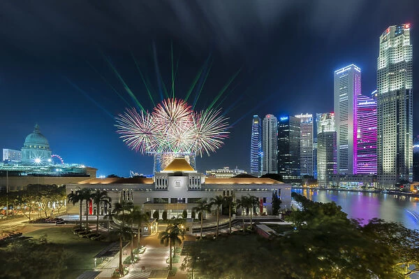 Fireworks over Singapore Parliament House