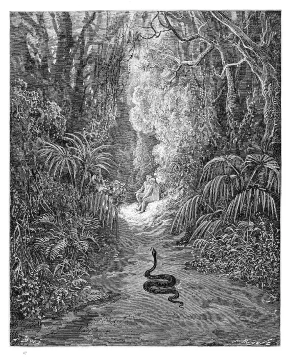 Framed Print : The first approach of the serpent engraving 1885 Framed Print : The first approach of the serpent engraving 1885