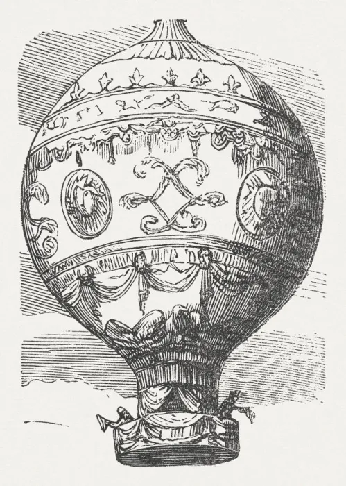 Framed Print : First ballon flight, Jean-FranAzois PilAtre de Rozier (1783), published 1877 Framed Print : First ballon flight, Jean-FranAzois PilAtre de Rozier (1783), published 1877