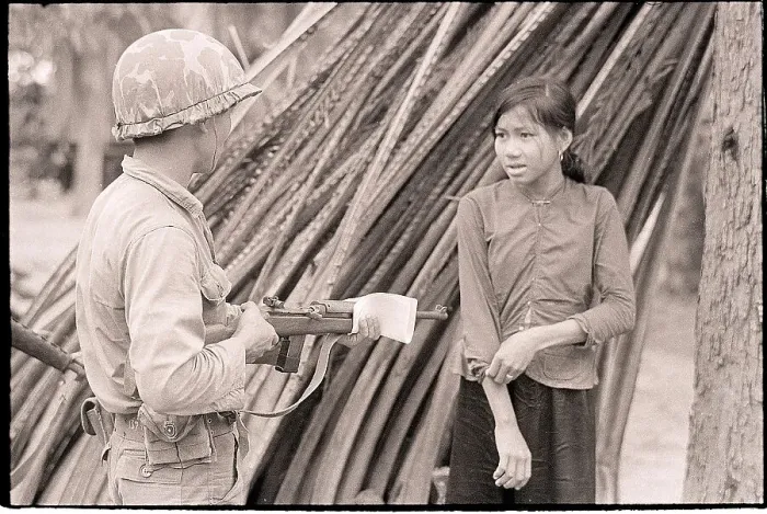 Framed Print : First Cavalry Questions Young Vietnamese Framed Print : First Cavalry Questions Young Vietnamese