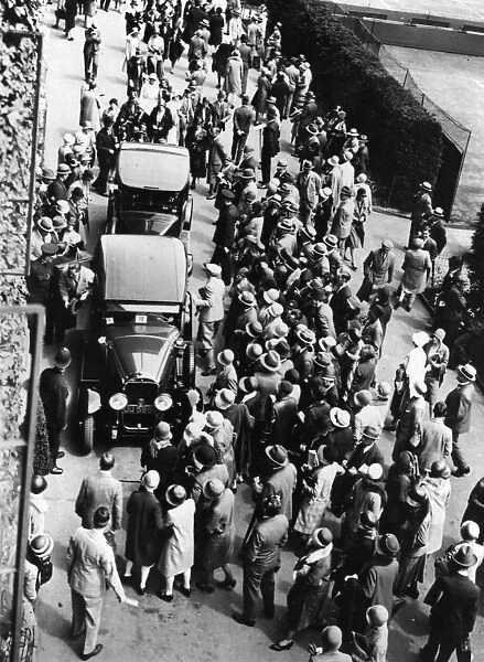 First Day. 24th June 1929: The first day crowds gather around the players
