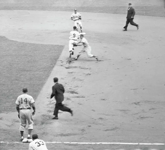 Framed Print : First Double Play of the 1955 World Series Framed Print : First Double Play of the 1955 World Series
