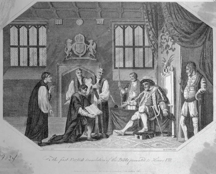 Framed Print : The First English Translation of the Bible Presented to Henry VIII Engraving