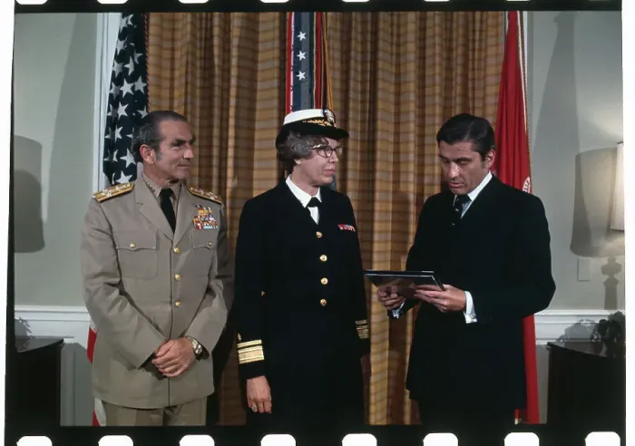 Framed Print : First Female Admiral Alene Bertha Duerk Being Sworn In Framed Print : First Female Admiral Alene Bertha Duerk Being Sworn In