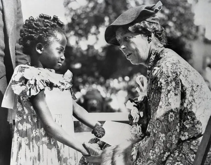 Framed Print : First Lady Eleanor Roosevelt Conversing with Young Girl Framed Print : First Lady Eleanor Roosevelt Conversing with Young Girl
