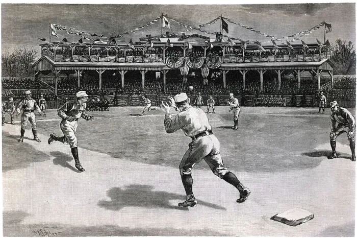 Framed Print : First League Game Showing Double Play Framed Print : First League Game Showing Double Play