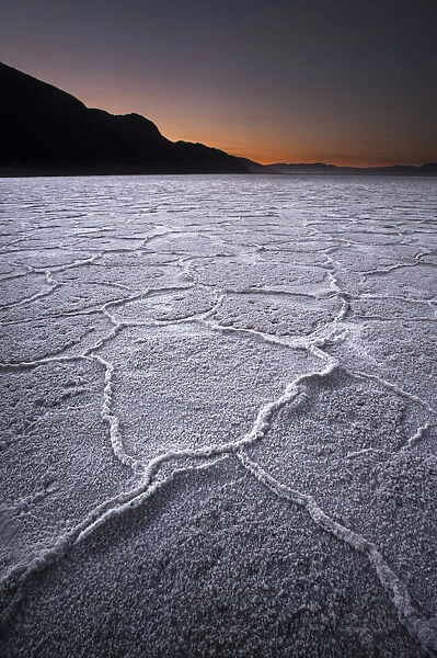 First light over salt pans at Badwater, Death Valley National Park, California, USA