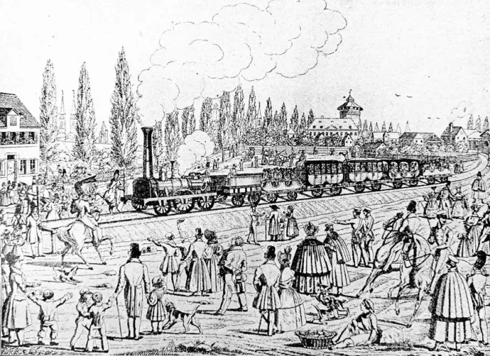Framed Print : First train from NAOErnberg to FAOErth on 8 September 1835