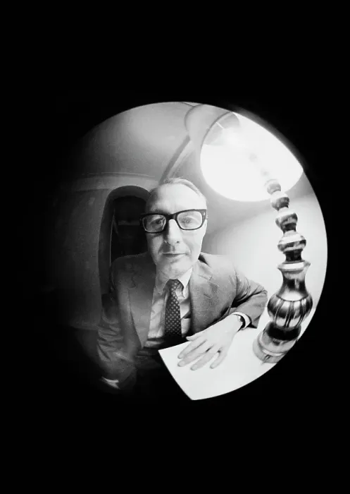 Framed Print : Fish-Eye. A man seen through a fish-eye lens, backstage during the Murray Framed Print : Fish-Eye. A man seen through a fish-eye lens, backstage during the Murray