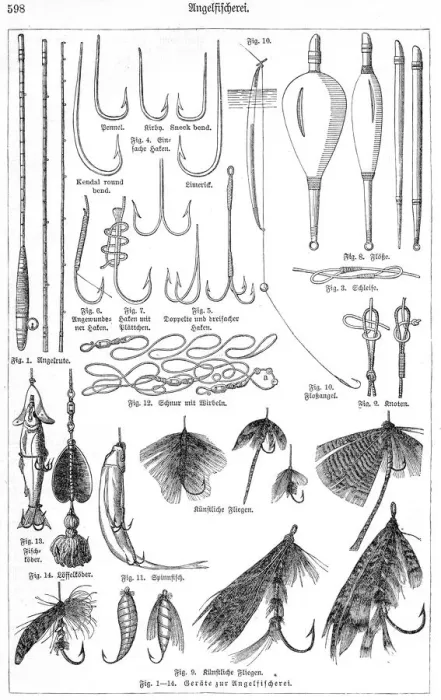 Framed Print : fish hook engraving 1895