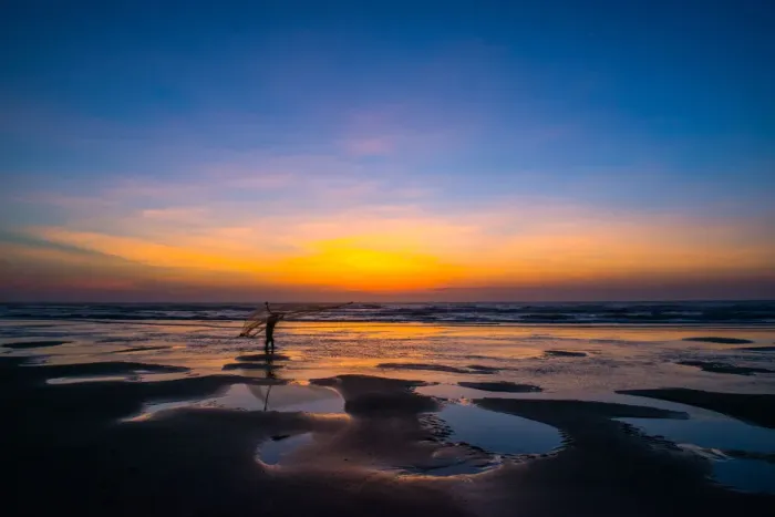 Framed Print : One fisherman hanging fishing tool on the beach at dawn Framed Print : One fisherman hanging fishing tool on the beach at dawn