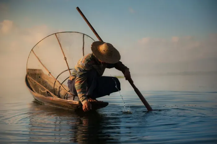 Framed Print : fisherman at inle lake Framed Print : fisherman at inle lake