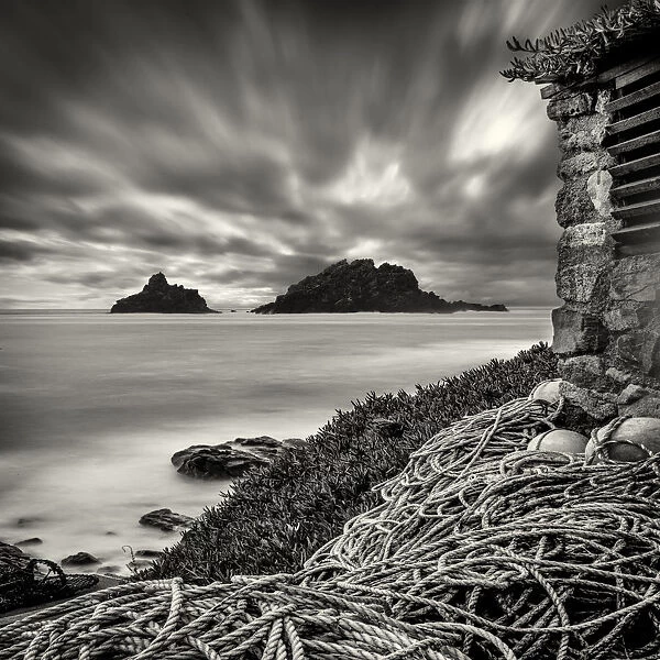 Fishermans lookout. Rocky seashore at Priests Cove beneath Cape Cornwall