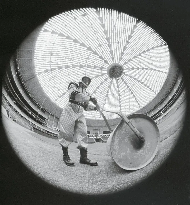 Framed Print : Fisheye View of a Groundkeeper Working Framed Print : Fisheye View of a Groundkeeper Working