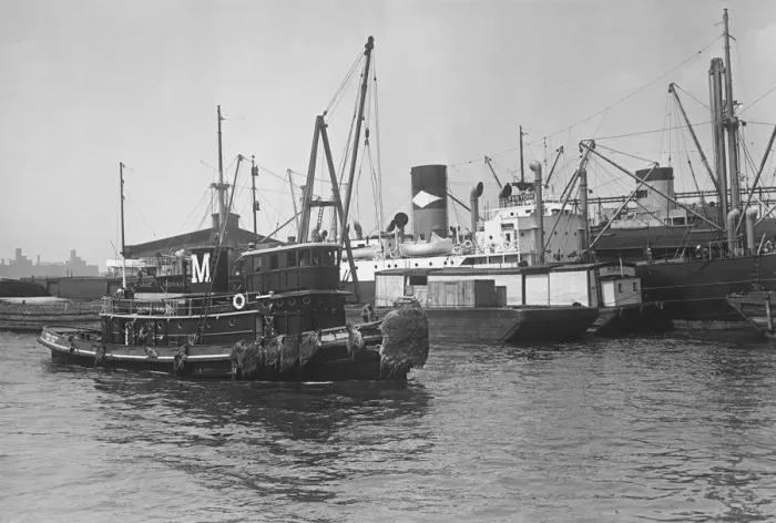 Framed Print : Fishing boat in harbour (B&W) Framed Print : Fishing boat in harbour (B&W)