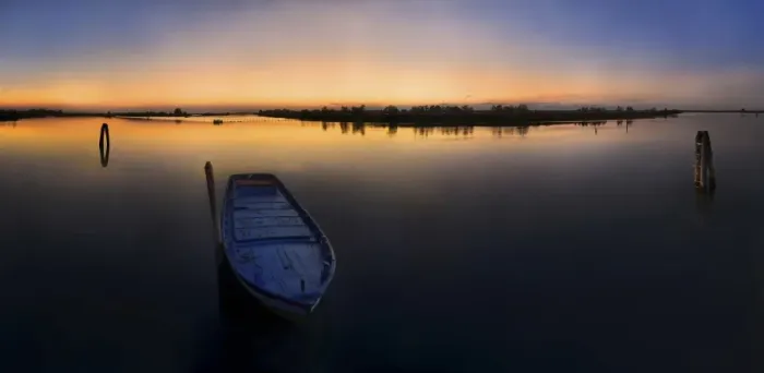 Framed Print : Fishing boat at sunset in the lagoons of Cavallino, Venice, Italy, Europe