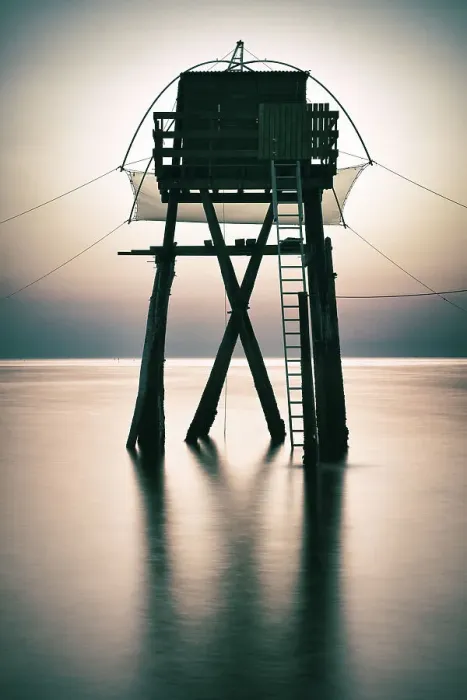 Framed Print : Fishing cabin on stilts (fishery), Atlantic Ocean, France