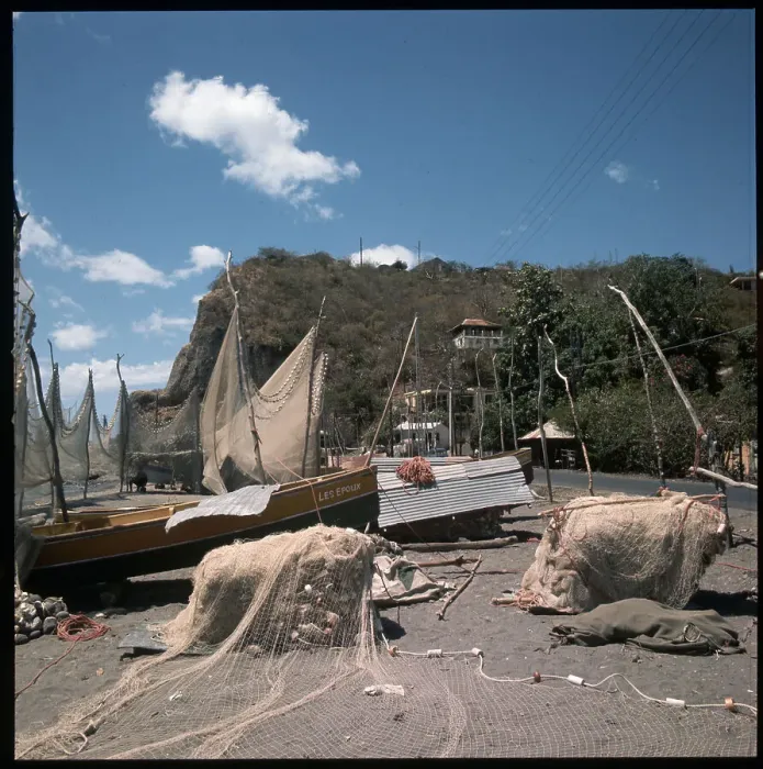 Framed Print : Fishing Nets Dry on Beach as Kids Play Framed Print : Fishing Nets Dry on Beach as Kids Play