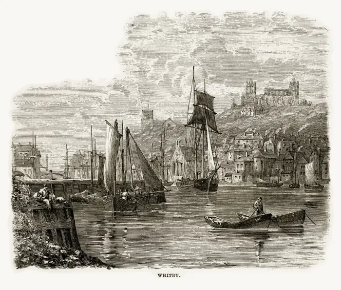 Framed Print : Fishing Village of Whitby in Yorkshire, England Victorian Engraving, Circa 1840 Framed Print : Fishing Village of Whitby in Yorkshire, England Victorian Engraving, Circa 1840