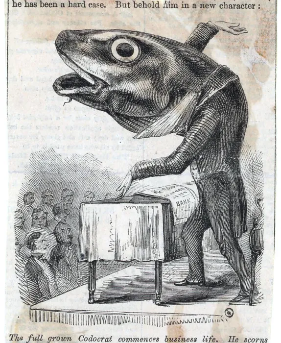 Framed Print : Fishy Orator; Fish In Suit At Podium Framed Print : Fishy Orator; Fish In Suit At Podium