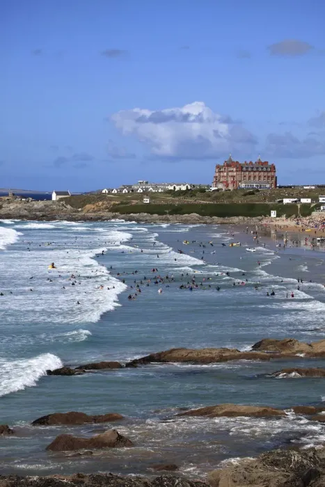 Framed Print : Fistral Surfing beach, Newquay town Framed Print : Fistral Surfing beach, Newquay town