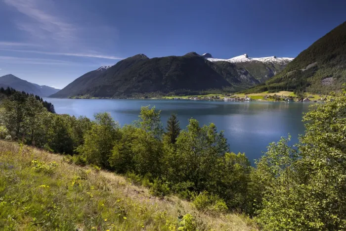 Framed Print : Fjaerland with the Jostefonni Glacier, Fjaerlandsfjord, Sogndal valley, Sogn og Fjordane, Norway Framed Print : Fjaerland with the Jostefonni Glacier, Fjaerlandsfjord, Sogndal valley, Sogn og Fjordane, Norway