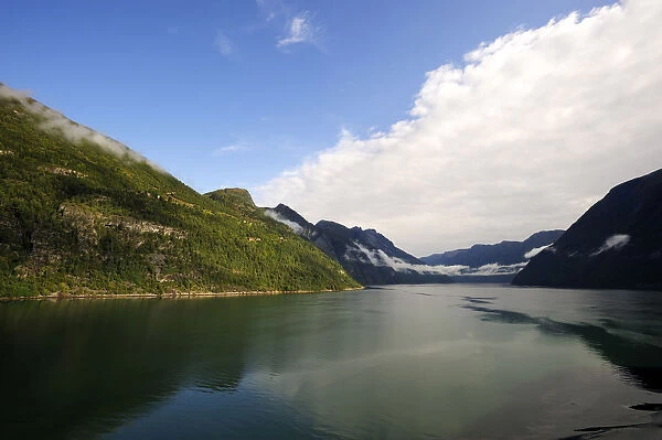 Fjord landscape in the Geiranger Fjord, UNESCO World Heritage Site, Norway, Scandinavia, Northern Europe