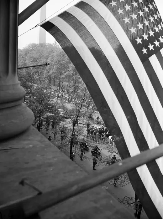 Framed Print : Flag Atop Building Towering Casket on Grounds Framed Print : Flag Atop Building Towering Casket on Grounds