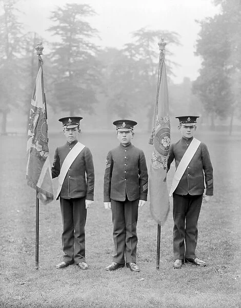 Flag Boys. circa 1900: Three boys from the Duke of Yorks Military School