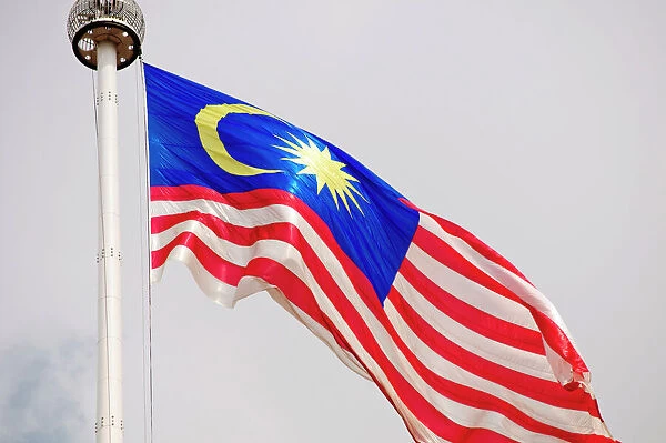 Flag of Malaysia, at flagpole, Merdeka Square, Kuala Lumpur, Malaysia, Southeast Asia
