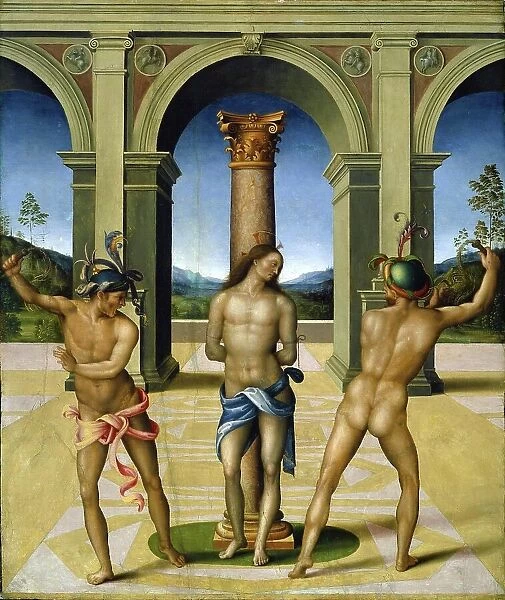 The Flagellation of Jesus Christ by the Florentine painter Bacchiacca, c. 1540, Italy, Historic, digitally restored reproduction from a 19th century original