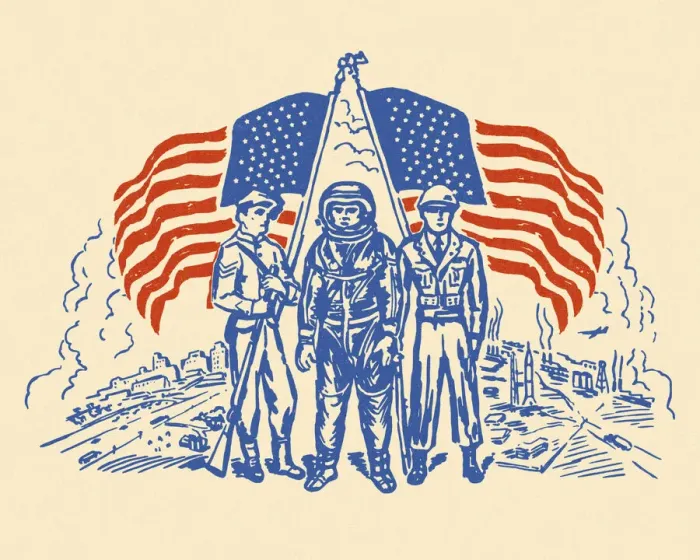 Framed Print : US Flags and Patriotic Men