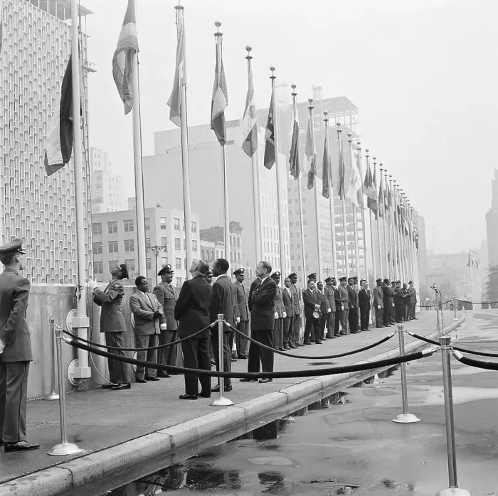 Framed Print : Flags for U.N. Members Being Raised Framed Print : Flags for U.N. Members Being Raised