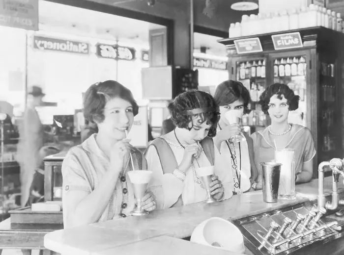 Framed Print : Flappers Drinking Milk Shakes Framed Print : Flappers Drinking Milk Shakes