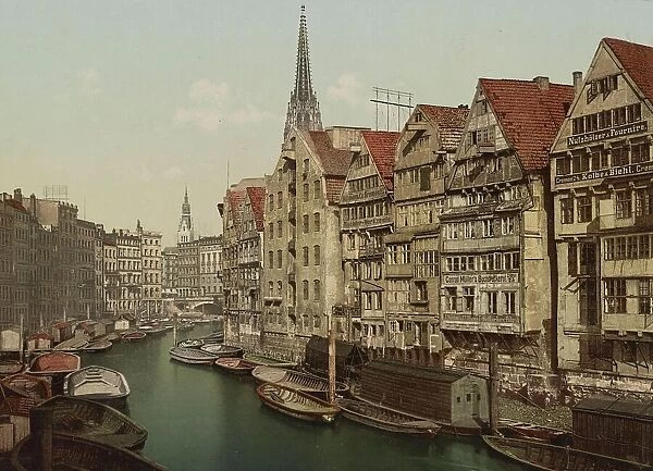 The Fleet Deichstrasse in Hamburg, Germany, Historical, Photochrome print from the 1890s