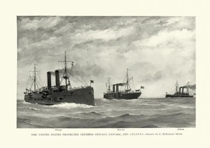 Framed Print : Fleet of US Navy warships, late 19th Century, Chicago, Newark, Atlanta Framed Print : Fleet of US Navy warships, late 19th Century, Chicago, Newark, Atlanta
