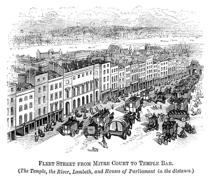 Framed Print : Fleet Street with Temple Bar (Crystal Palace in distance) 1871 Framed Print : Fleet Street with Temple Bar (Crystal Palace in distance) 1871