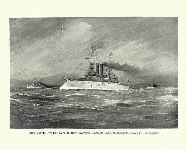 Fleet of United States Navy Battleships, Illinois, Alabama, Wisconsin, American warships 19th Century