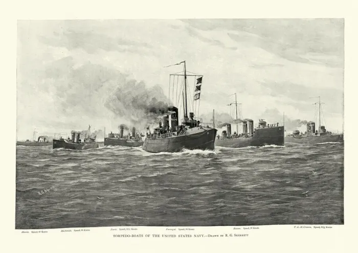 Framed Print : Fleet of United States Navy torpedo boats, 19th Century warships