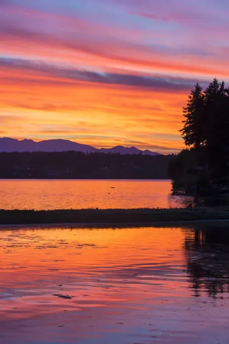 Framed Print : Fletcher Bay at sunset, Olympics and Kitsap Peninsula, Bainbridge Island, Washington State, USA