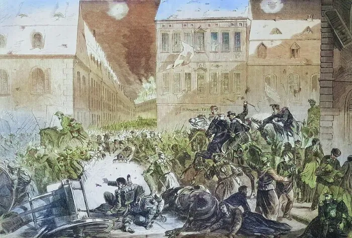 Framed Print : Flight of the french from Le Mans on 12 January 1871, illustrated war history, German, French war 1870-1871, Germany, France Framed Print : Flight of the french from Le Mans on 12 January 1871, illustrated war history, German, French war 1870-1871, Germany, France