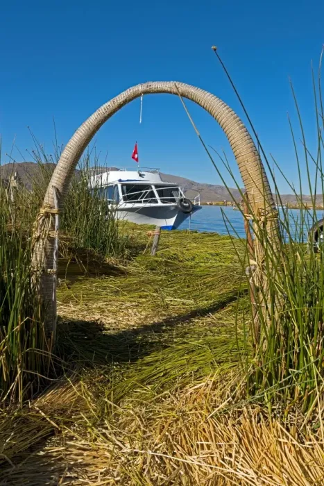 Framed Print : Floating islands of the Uros on Lake Titicaca, Peru