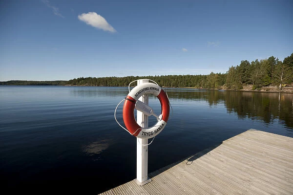 Floating platform with a life ring, Sweden, Europe