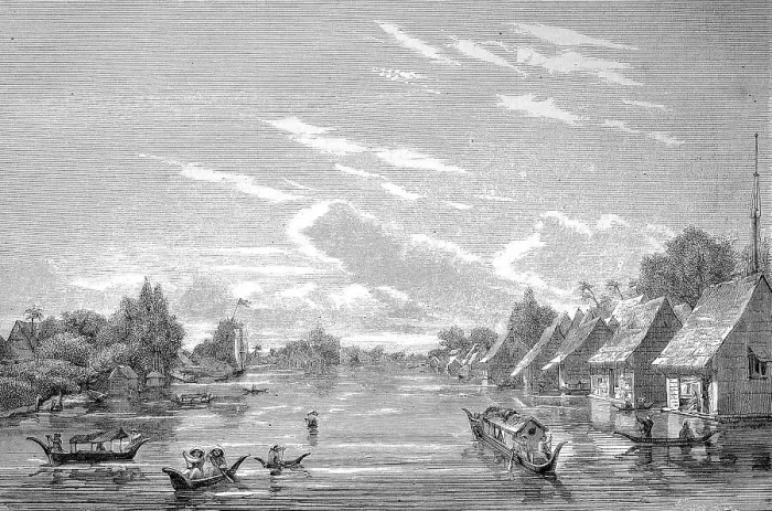 Framed Print : The floating town of Banjer-Masing, Banjarmasin on Borneo, c. 1885, Indonesia, Indonesia, Historic, digitally restored reproduction of an original 19th century painting, exact original date unknown