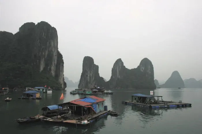 Framed Print : Floating village in Ha Long Bay Framed Print : Floating village in Ha Long Bay