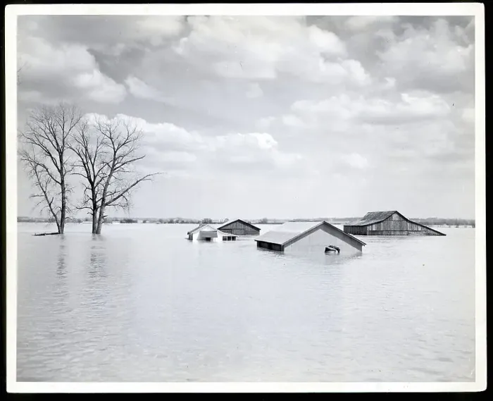 Framed Print : Flooded Barns and Homes Framed Print : Flooded Barns and Homes