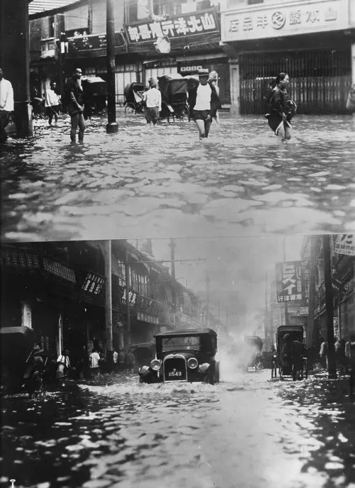 Framed Print : Floods. circa 1925: Two scenes of the japanese quarter of Shanghai after flooding Framed Print : Floods. circa 1925: Two scenes of the japanese quarter of Shanghai after flooding