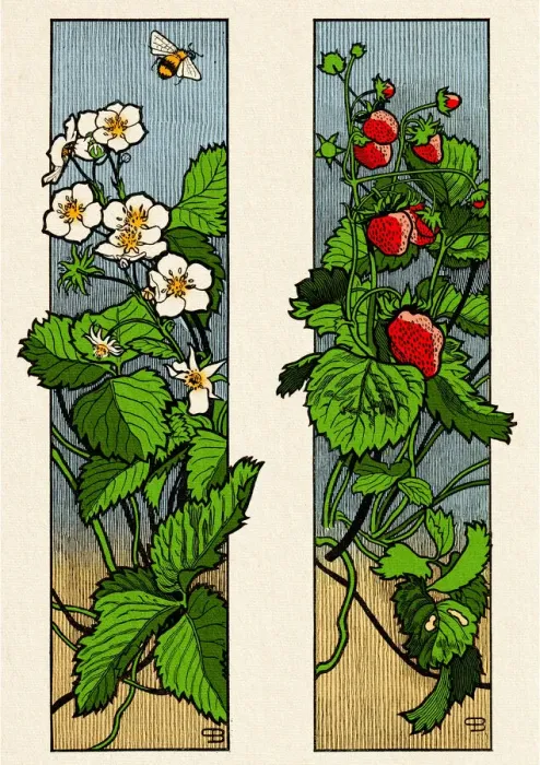 Framed Print : Floral ornament with strawberry fruit and blossom plant decorative art nouveau 1897 Framed Print : Floral ornament with strawberry fruit and blossom plant decorative art nouveau 1897