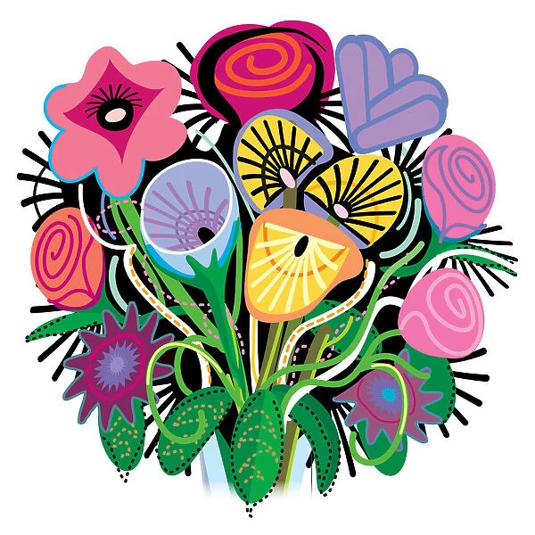 Floral Tropical Bouquet Folk Illustration