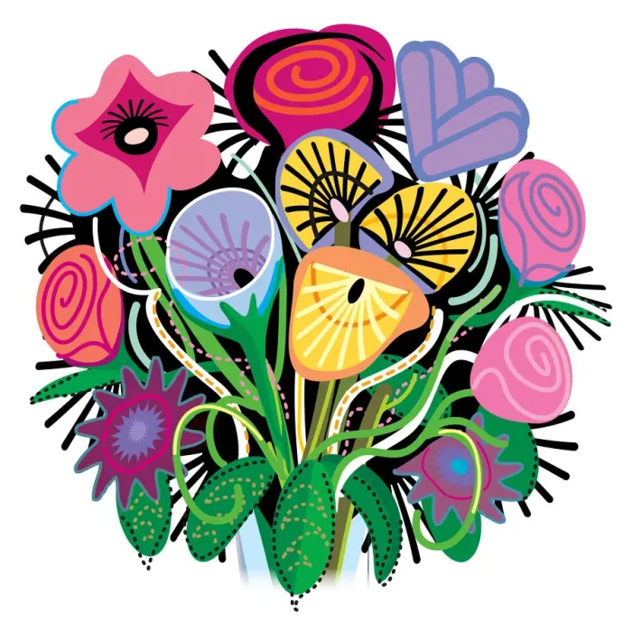 Framed Print : Floral Tropical Bouquet Folk Illustration Framed Print : Floral Tropical Bouquet Folk Illustration